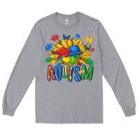 Heather Grey austism sunflower Long Sleeve Tee - MaliasSmallBusiness