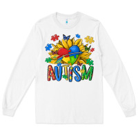 White austism sunflower Long Sleeve Tee - MaliasSmallBusiness