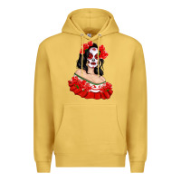 Antique Gold Mexicana Skull Girl with Roses Premium Hoodie - texasbilliewilder