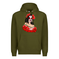 Army Green Mexicana Skull Girl with Roses Premium Hoodie - texasbilliewilder