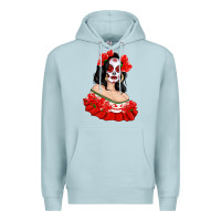 Blue Mist Mexicana Skull Girl with Roses Premium Hoodie - texasbilliewilder