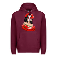 Burgundy Mexicana Skull Girl with Roses Premium Hoodie - texasbilliewilder