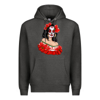 Charcoal Heather Mexicana Skull Girl with Roses Premium Hoodie - texasbilliewilder