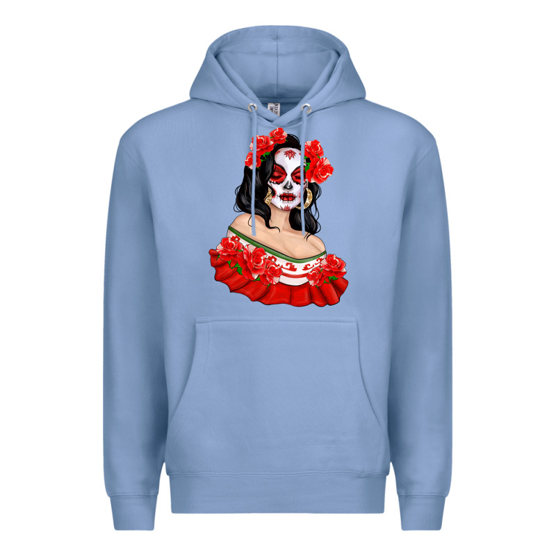 Mexicana Skull Girl With Roses Premium Hoodie by texasbilliewilder | Teevron