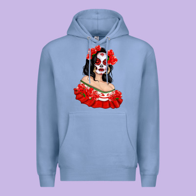 Mexicana Skull Girl With Roses Premium Hoodie Designed By Texasbilliewilder