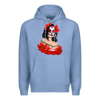 Colony Blue Mexicana Skull Girl with Roses Premium Hoodie - texasbilliewilder