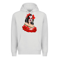 Dove Grey Mexicana Skull Girl with Roses Premium Hoodie - texasbilliewilder