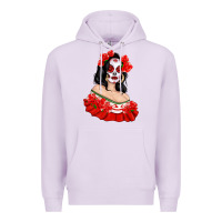 Lilac Mexicana Skull Girl with Roses Premium Hoodie - texasbilliewilder