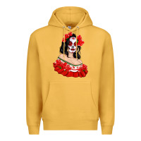 Mustard Mexicana Skull Girl with Roses Premium Hoodie - texasbilliewilder