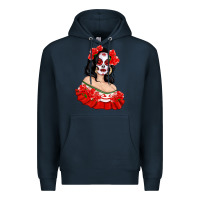 Navy Mexicana Skull Girl with Roses Premium Hoodie - texasbilliewilder