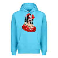 Ocean Blue Mexicana Skull Girl with Roses Premium Hoodie - texasbilliewilder