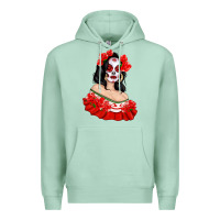 Seafoam Mexicana Skull Girl with Roses Premium Hoodie - texasbilliewilder