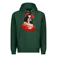 Sports Green Mexicana Skull Girl with Roses Premium Hoodie - texasbilliewilder