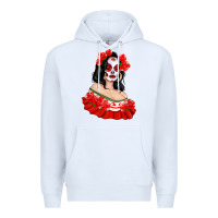 White Mexicana Skull Girl with Roses Premium Hoodie - texasbilliewilder