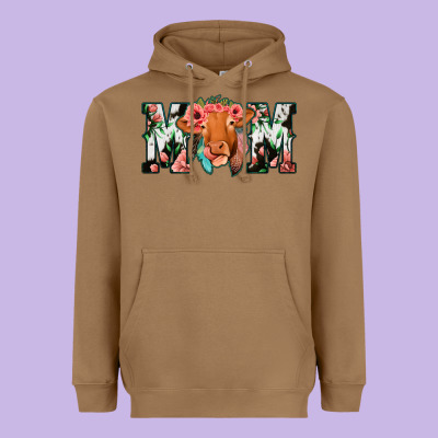 Cowhide Floral Feather Cow Mom Heavyweight Hoodie Designed By Bettercallsaul