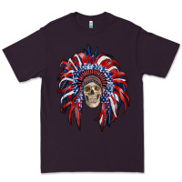 Plum american flag indian headdress with skull Premium Tee - RanaPortraitStore