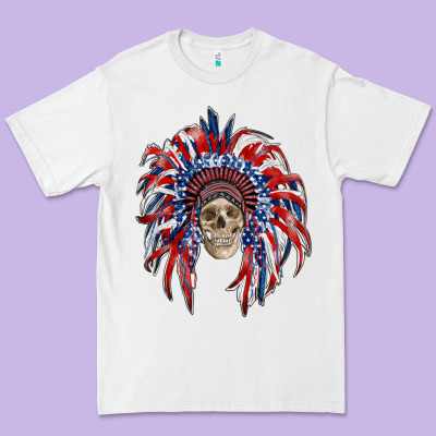 American Flag Indian Headdress With Skull Premium Tee Designed By Ranaportraitstore