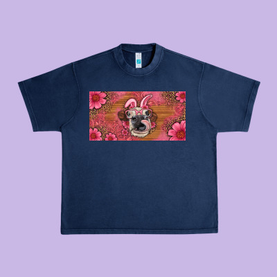Easter Heifer With Bunny Ears And Glasses License Plate Urban Heavy Tee Designed By Artiststas