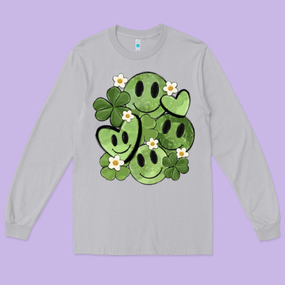 St. Patrick's Day Green Smile Long Sleeve Tee Designed By Maliassmallbusiness