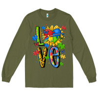 Army Green autism love Long Sleeve Tee - MaliasSmallBusiness