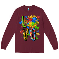 Burgundy autism love Long Sleeve Tee - MaliasSmallBusiness