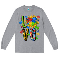 Heather Grey autism love Long Sleeve Tee - MaliasSmallBusiness