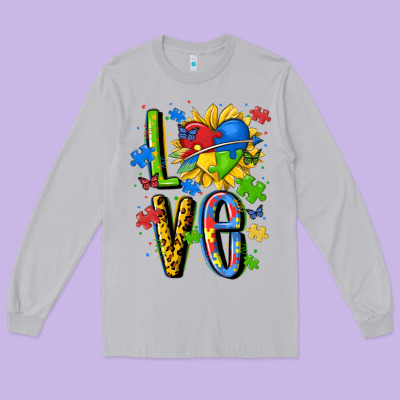 Autism Love Long Sleeve Tee Designed By Maliassmallbusiness