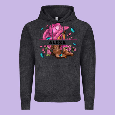 Pink Costom Name Cowgirl Hat And Roses Vintage Hoodie Designed By Adodesignshop