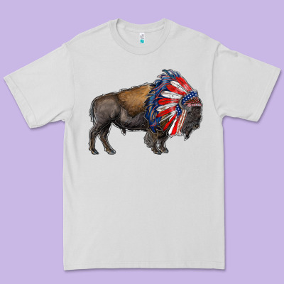 American Bison With Indian Headdress Premium Tee Designed By Ranaportraitstore