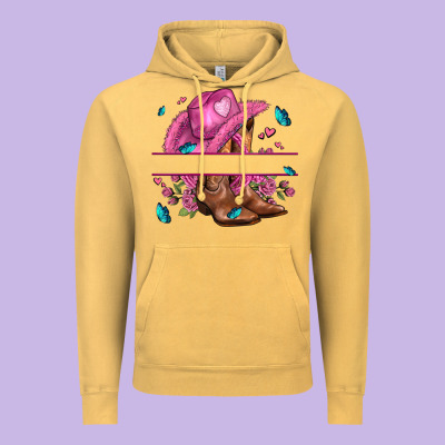 Pink Cowgirl Hat And Roses Vintage Hoodie Designed By Adodesignshop