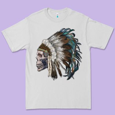 Skull With Indian Headdress Premium Tee Designed By Ranaportraitstore