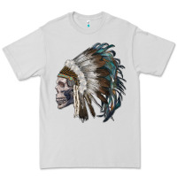 Dove Grey skull with indian headdress Premium Tee - RanaPortraitStore