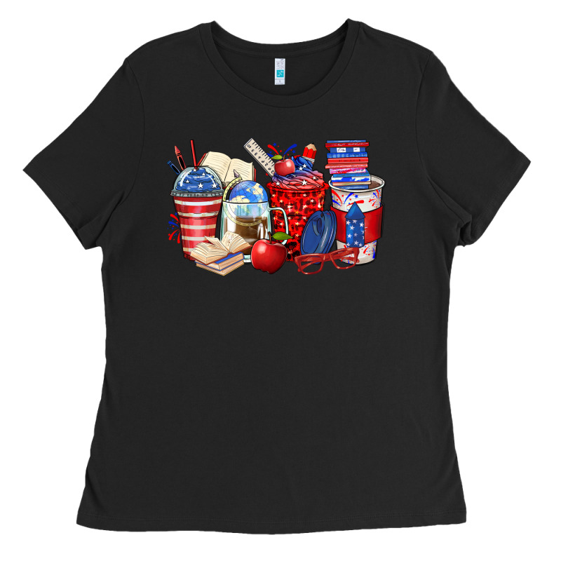 4th Of July Teacher Coffee Cups Ladies Tee by Zillion Design Studio | Teevron
