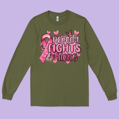 Nobody Fights Alone Cancer Long Sleeve Tee Designed By Maliassmallbusiness