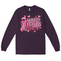 Plum nobody fights alone cancer Long Sleeve Tee - MaliasSmallBusiness