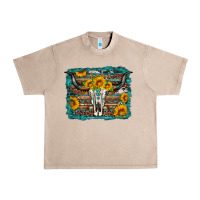 French Oak longhorn bull skull western turquoise background Urban Heavy Tee - Artiststas