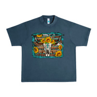 Midnight Navy longhorn bull skull western turquoise background Urban Heavy Tee - Artiststas