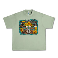 Oil Green longhorn bull skull western turquoise background Urban Heavy Tee - Artiststas