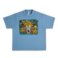 Longhorn Bull Skull Western Turquoise Background Urban Heavy Tee | Teevron