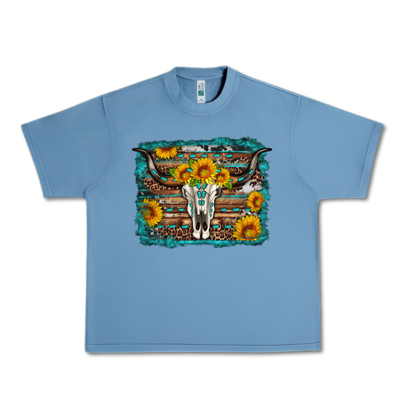 Longhorn Bull Skull Western Turquoise Background Urban Heavy Tee by Artiststas | Teevron