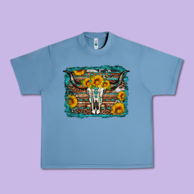 Longhorn Bull Skull Western Turquoise Background Urban Heavy Tee Designed By Artiststas