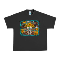 Pigment Black longhorn bull skull western turquoise background Urban Heavy Tee - Artiststas