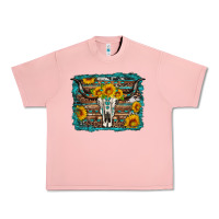 Salmon longhorn bull skull western turquoise background Urban Heavy Tee - Artiststas