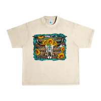 Sandshell longhorn bull skull western turquoise background Urban Heavy Tee - Artiststas