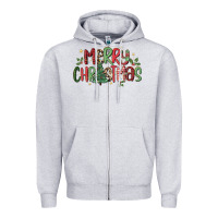 Heather Grey merry christmas Zipper Hoodie - MaliasSmallBusiness
