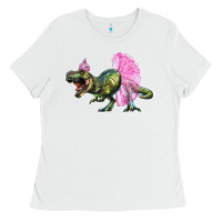 White Balerina T-Rex Dinosaur With Tutu Ladies Tee - RanaPortraitStore
