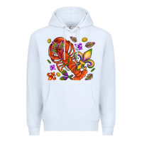 White Crawfish and fleur de lis Premium Hoodie - NancyCooperArtShop