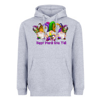 Heather Grey happy mardi gras y'all gnomes Heavyweight Hoodie - RanaPortraitStore