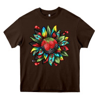 Chocolate Brown berry sunflower Heavy Core Tee - texasbilliewilder