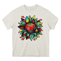 Cream berry sunflower Heavy Core Tee - texasbilliewilder